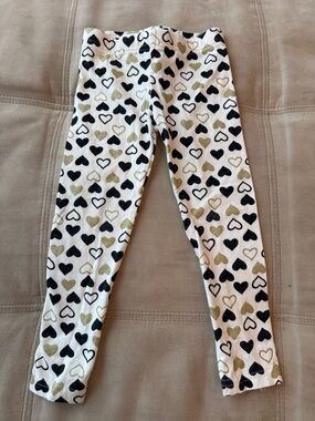 Carter’s Heart Print Leggings - White with Black & Gold Hearts Size 3T